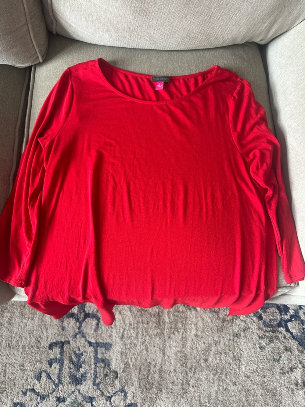 Vince Camuto Bright Red Long Sleeve Scoop Neck Top